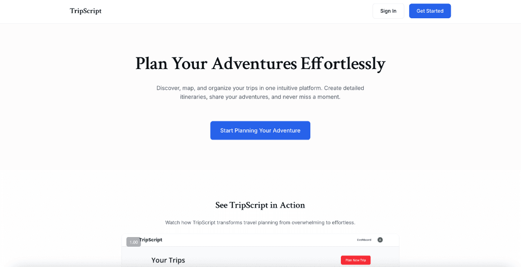 TripScript interface preview